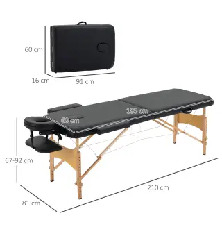 Camilla Plegable con Altura Ajustable 67-92 cm para Uso Profesional de Belleza Acupuntura y Fisioterapia 210x81 cm Negro