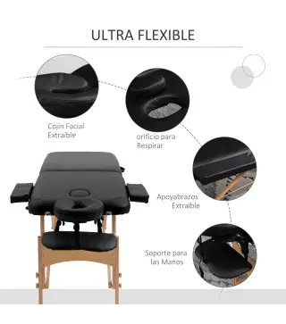 Camilla Plegable con Altura Ajustable 67-92 cm para Uso Profesional de Belleza Acupuntura y Fisioterapia 210x81 cm Negro