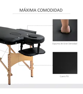 Camilla Plegable con Altura Ajustable 67-92 cm para Uso Profesional de Belleza Acupuntura y Fisioterapia 210x81 cm Negro