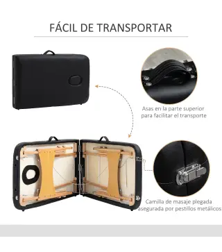 Camilla Plegable con Altura Ajustable 67-92 cm para Uso Profesional de Belleza Acupuntura y Fisioterapia 210x81 cm Negro