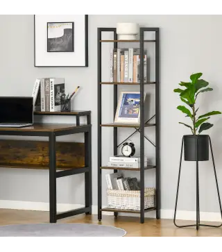 Estantería Industrial de 5 Niveles Estantería Librería de Almacenaje con Marco de Acero 40x30x154 cm Marrón Rústico