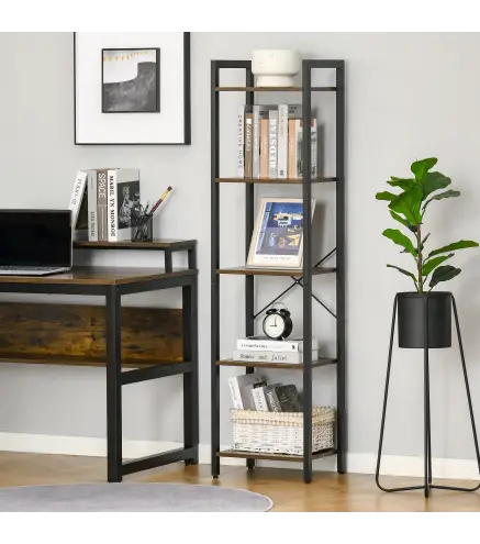 Estantería Industrial de 5 Niveles Estantería Librería de Almacenaje con Marco de Acero 40x30x154 cm Marrón Rústico