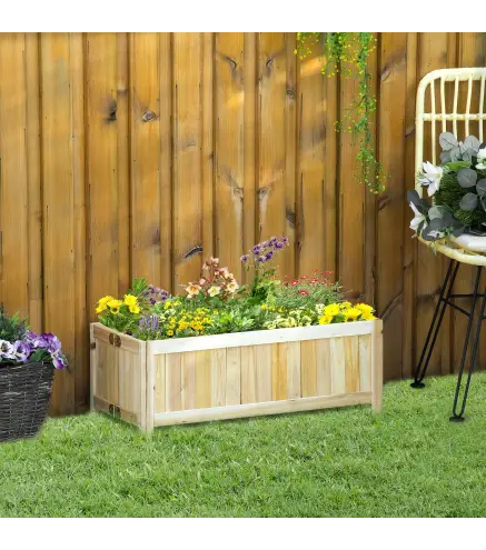 Jardinera de Madera Plegable con 4 Patas para Cultivos Verduras Flores en Patio Balcón Terraza 70x30x25 cm Natural