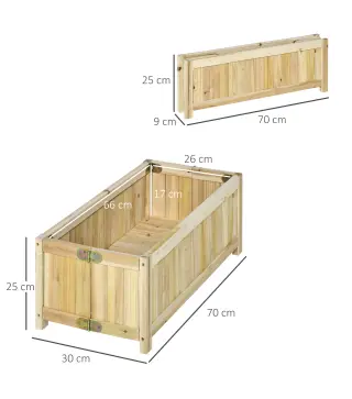 Jardinera de Madera Plegable con 4 Patas para Cultivos Verduras Flores en Patio Balcón Terraza 70x30x25 cm Natural