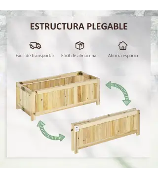 Jardinera de Madera Plegable con 4 Patas para Cultivos Verduras Flores en Patio Balcón Terraza 70x30x25 cm Natural