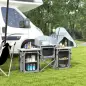Mueble de Cocina para Camping Plegable con 3 Mesas 4 Ganchos Poste de Luz y Bolsa de Transporte 172x48x130 cm Gris