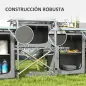 Mueble de Cocina para Camping Plegable con 3 Mesas 4 Ganchos Poste de Luz y Bolsa de Transporte 172x48x130 cm Gris