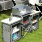 Mueble de Cocina para Camping Plegable con 3 Mesas 4 Ganchos Poste de Luz y Bolsa de Transporte 172x48x130 cm Gris