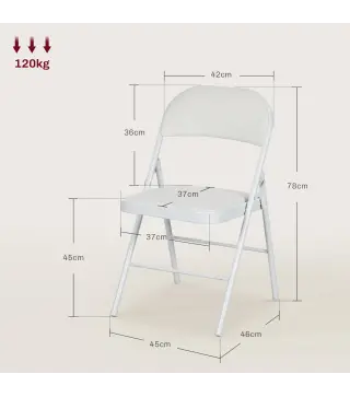 Juego de 2 Sillas Abatibles con Respaldo y Estructura de Acero para Oficina Estudio 45x46x78 cm Blanco