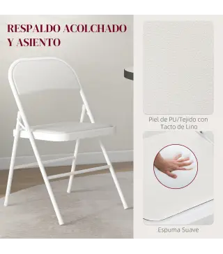 Juego de 2 Sillas Abatibles con Respaldo y Estructura de Acero para Oficina Estudio 45x46x78 cm Blanco