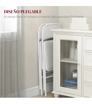 Juego de 2 Sillas Abatibles con Respaldo y Estructura de Acero para Oficina Estudio 45x46x78 cm Blanco