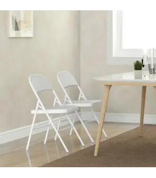 Juego de 2 Sillas Abatibles con Respaldo y Estructura de Acero para Oficina Estudio 45x46x78 cm Blanco