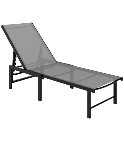 Tumbona de jardín exterior reclinable 5 posiciones ajustables asiento en textilene gris
