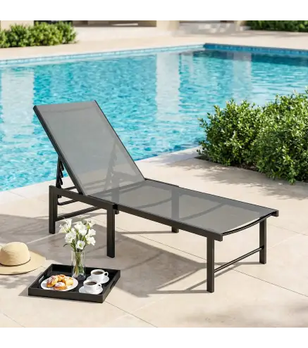 Tumbona Reclinable de Jardín Exterior con Respaldo Ajustable en 5 Posiciones y Marco de Acero 166x60x84 cm Gris