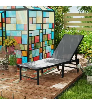 Tumbona de jardín exterior reclinable 5 posiciones ajustables asiento en textilene gris