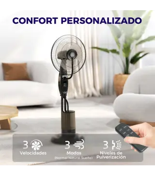 Ventilador Nebulizador de 3 Velocidades con Temporizador 3 Modos y Depósito 3,2L 44,5x38,5x120 cm Negro