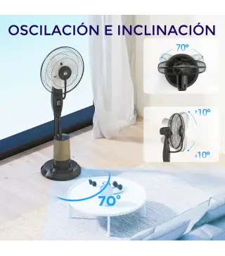 Ventilador Nebulizador de 3 Velocidades con Temporizador 3 Modos y Depósito 3,2L 44,5x38,5x120 cm Negro