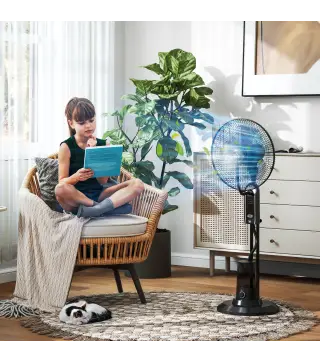 Ventilador de Pie con Nebulizador 3 Velocidades 3 Modos Oscilación de 70° Depósito de 3,2L y Mando 44,5x38,5x120cm Negro