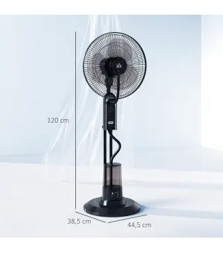 Ventilador de Pie con Nebulizador 3 Velocidades 3 Modos Oscilación de 70° Depósito de 3,2L y Mando 44,5x38,5x120cm Negro