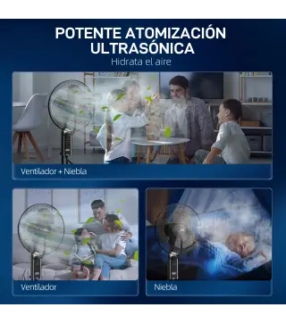 Ventilador de Pie con Nebulizador 3 Velocidades 3 Modos Oscilación de 70° Depósito de 3,2L y Mando 44,5x38,5x120cm Negro