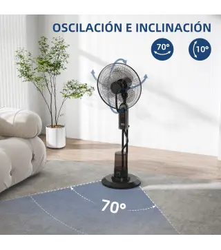 Ventilador de Pie con Nebulizador 3 Velocidades 3 Modos Oscilación de 70° Depósito de 3,2L y Mando 44,5x38,5x120cm Negro