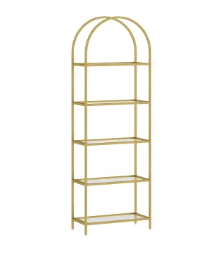 Estantería de Vidrio de 5 Niveles Estantería Almacenaje Estructura Arqueada Librería Estrecha 60x30x175 cm Dorado