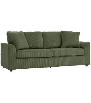 Sofá de 3 Plazas Tapizado en Pana con 2 Almohadas Reposabrazos y Cojín de Muelles 212x80x88 cm Verde