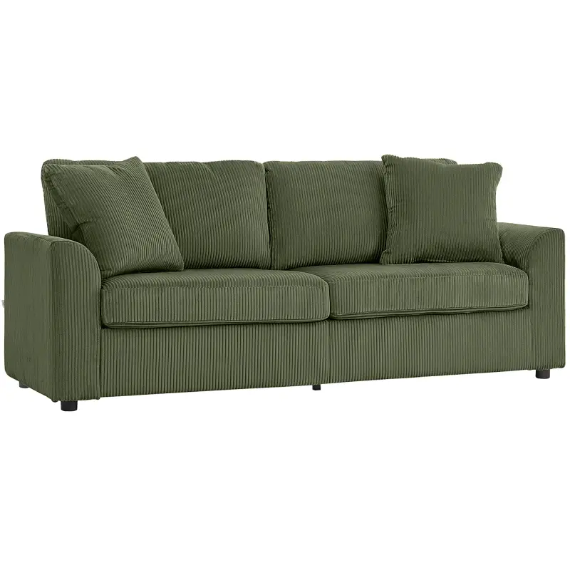 Sofá de 3 Plazas Tapizado en Pana con 2 Almohadas Reposabrazos y Cojín de Muelles 212x80x88 cm Verde