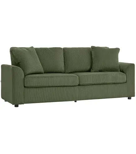 Sofá de 3 Plazas Tapizado en Pana con 2 Almohadas Reposabrazos y Cojín de Muelles 212x80x88 cm Verde
