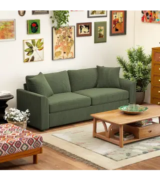 Sofá de 3 Plazas Tapizado en Pana con 2 Almohadas Reposabrazos y Cojín de Muelles 212x80x88 cm Verde
