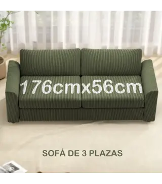 Sofá de 3 Plazas Tapizado en Pana con 2 Almohadas Reposabrazos y Cojín de Muelles 212x80x88 cm Verde