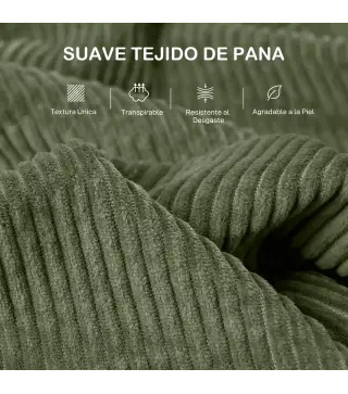 Sofá de 3 Plazas Tapizado en Pana con 2 Almohadas Reposabrazos y Cojín de Muelles 212x80x88 cm Verde