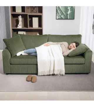 Sofá de 3 Plazas Tapizado en Pana con 2 Almohadas Reposabrazos y Cojín de Muelles 212x80x88 cm Verde
