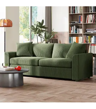 Sofá de 3 Plazas Tapizado en Pana con 2 Almohadas Reposabrazos y Cojín de Muelles 212x80x88 cm Verde