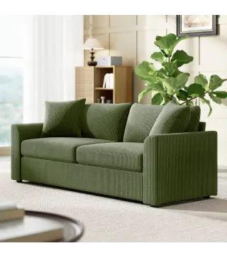 Sofá de 3 Plazas Tapizado en Pana con 2 Almohadas Reposabrazos y Cojín de Muelles 212x80x88 cm Verde