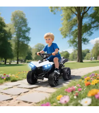 Quad Eléctrico para Niños 6 V Quad para Niños de 37 a 72 Meses Velocidad hasta 3 km/h Faros y Música 70x42x45 cm Blanco
