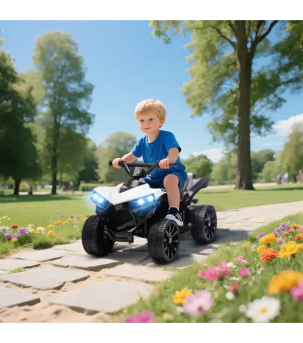 Quad Eléctrico para Niños 6 V Quad para Niños de 37 a 72 Meses Velocidad hasta 3 km/h Faros y Música 70x42x45 cm Blanco