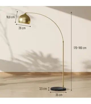 Lámpara de Pie Arco Moderna 40 W con Altura y Longitud Ajustable con Interruptor de Pie 110-115x35x170-180 cm Dorado