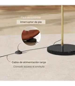 Lámpara de Pie Arco Moderna 40 W con Altura y Longitud Ajustable con Interruptor de Pie 110-115x35x170-180 cm Dorado