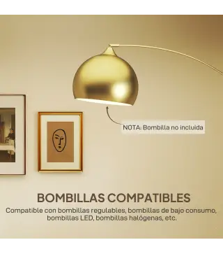 Lámpara de Pie Arco Moderna 40 W con Altura y Longitud Ajustable con Interruptor de Pie 110-115x35x170-180 cm Dorado