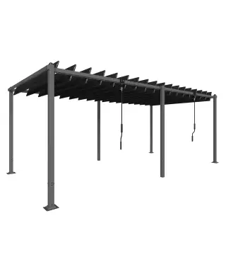 Pérgola de Jardín 3x5,7 m con Techo de Lamas Ajustable a 90° Manivela Estructura de Aluminio UPF50+ Gris Oscuro