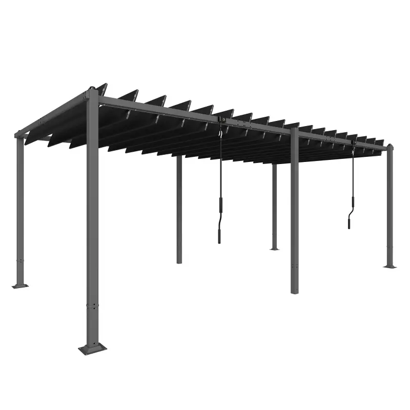 Pérgola de Jardín 3x5,7 m con Techo de Lamas Ajustable a 90° Manivela Estructura de Aluminio UPF50+ Gris Oscuro