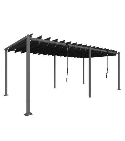 Pérgola de Jardín 3x5,7 m con Techo de Lamas Ajustable a 90° Manivela Estructura de Aluminio UPF50+ Gris Oscuro