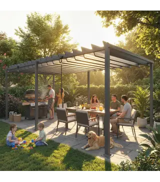 Pérgola de Jardín 3x5,7 m con Techo de Lamas Ajustable a 90° Manivela Estructura de Aluminio UPF50+ Gris Oscuro