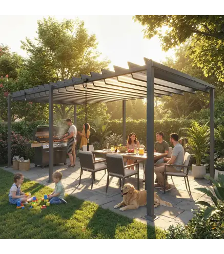 Pérgola de Jardín 3x5,7 m con Techo de Lamas Ajustable a 90° Manivela Estructura de Aluminio UPF50+ Gris Oscuro