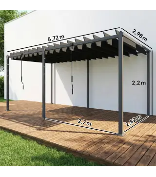 Pérgola de Jardín 3x5,7 m con Techo de Lamas Ajustable a 90° Manivela Estructura de Aluminio UPF50+ Gris Oscuro
