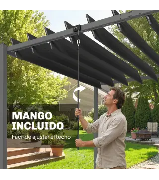 Pérgola de Jardín 3x5,7 m con Techo de Lamas Ajustable a 90° Manivela Estructura de Aluminio UPF50+ Gris Oscuro