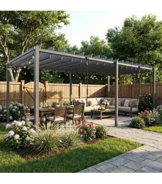 Pérgola de Jardín 3x5,7 m con Techo de Lamas Ajustable a 90° Manivela Estructura de Aluminio UPF50+ Gris Oscuro