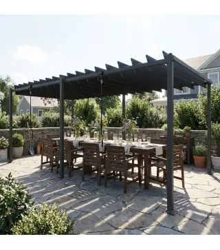 Pérgola de Jardín 3x5,7 m con Techo de Lamas Ajustable a 90° Manivela Estructura de Aluminio UPF50+ Gris Oscuro