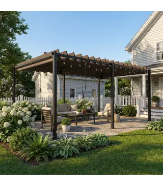 Pérgola de Jardín 3x5,7 m con Techo de Lamas Ajustable a 90° Manivela Estructura de Aluminio UPF50+ Gris Oscuro